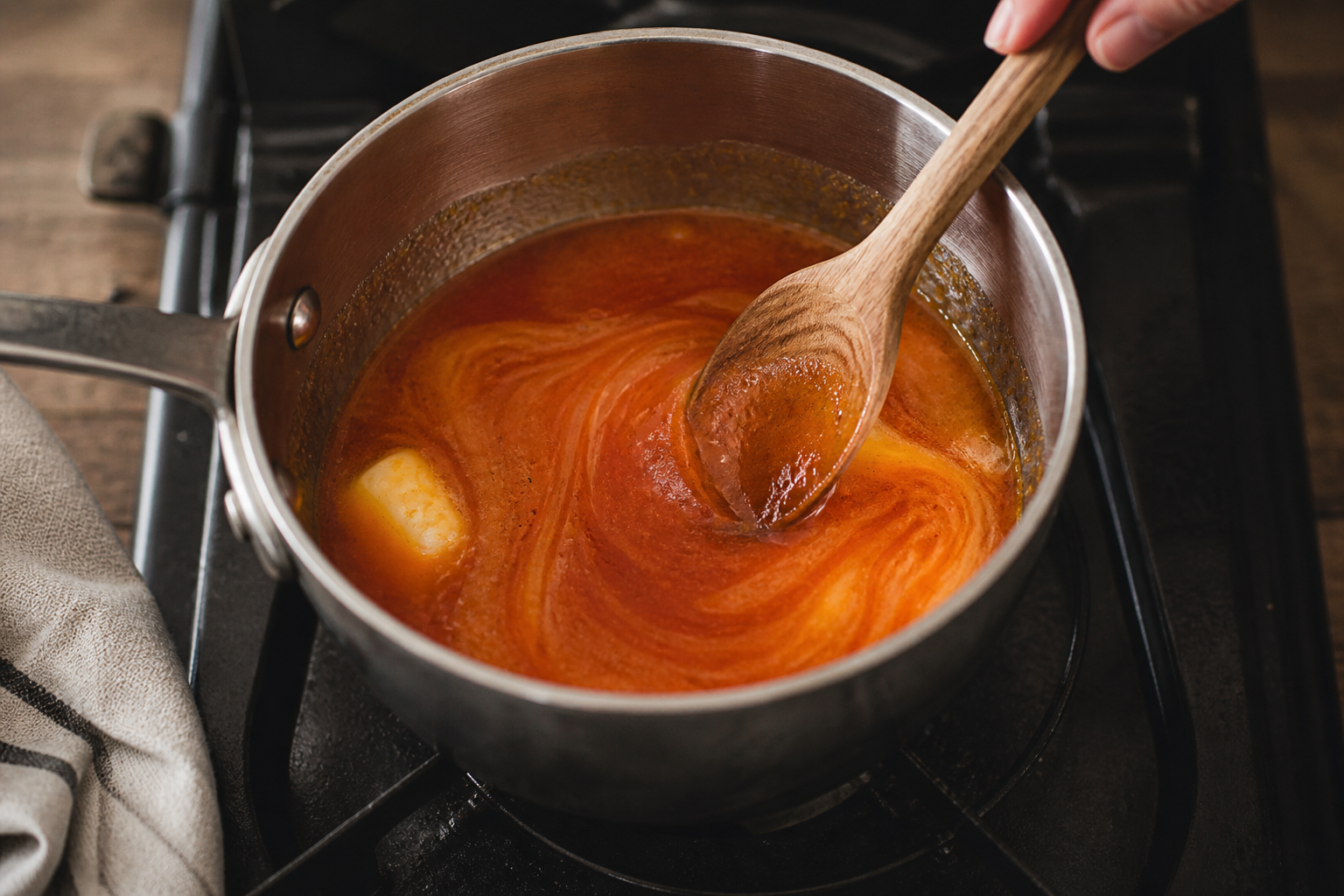 Making hot honey chicken wing sauce.