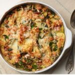 A cooked baked make-ahead breakfast strata