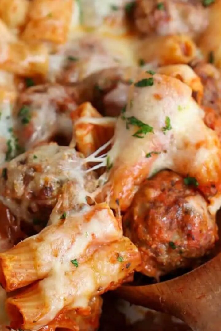 No-Boil Pasta Bake with meat balls