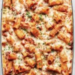 Chicken Parmesan Pasta Bake in baking dish