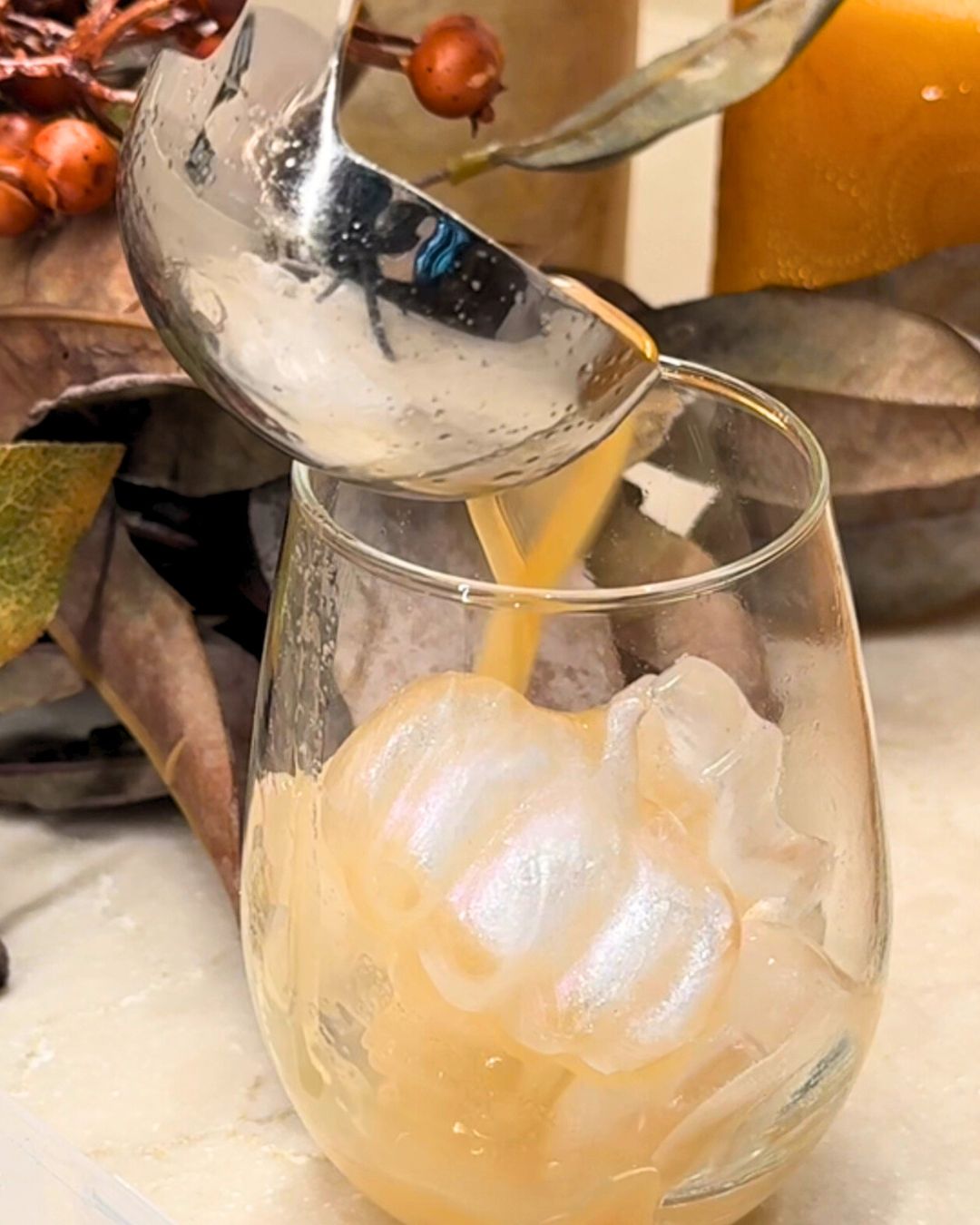 fall drinks with fancy ice cubes
