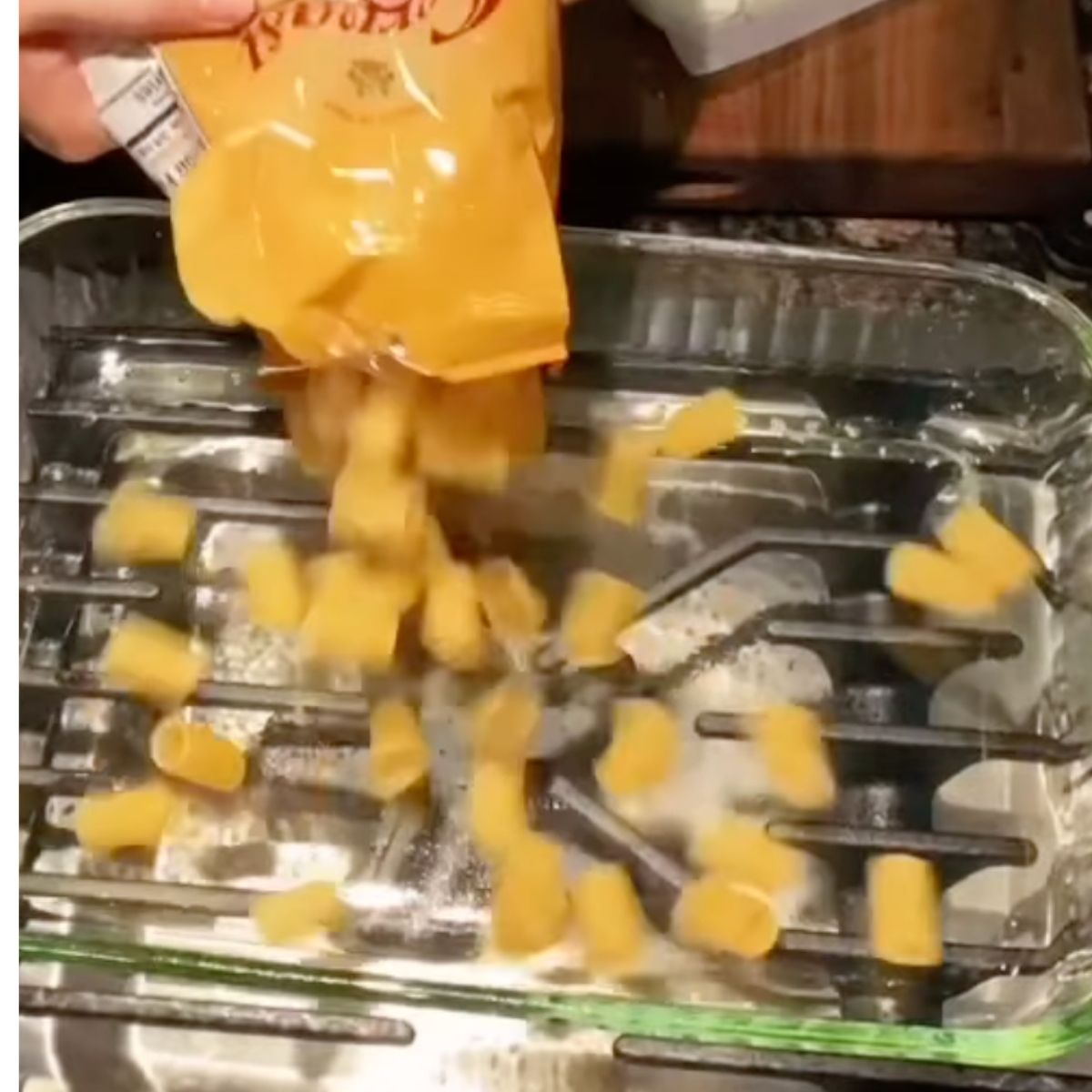 rigatoni in glass dish