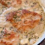 Boursin chicken with browned chicken cutlets in a creamy sauce.